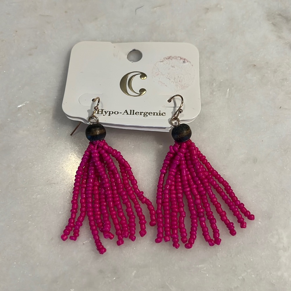 Brand new boho style earrings dark hot pink color